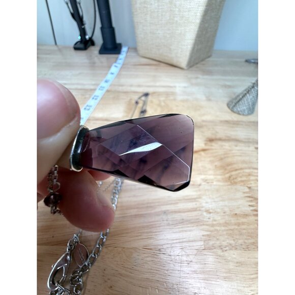 Chicos Long Silver-Tone Chain Necklace With Purple Glass Faceted Pendant - Picture 8 of 8